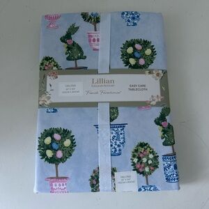 Lillian August Easter Tablecloth with Floral Design Easy Care Oblong 60 x 104”